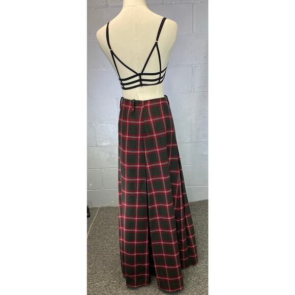 Vintage 1970s Tartan Plaid Wool Maxi Skirt Red Green Small Austin Hill - Picture 10 of 11